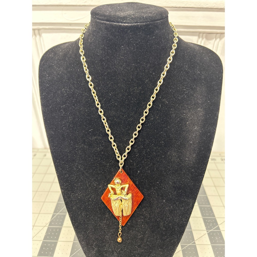 Vintage Pendant Necklace Figural Moveable Drummer Conga Bongo Drums MCM Retro
